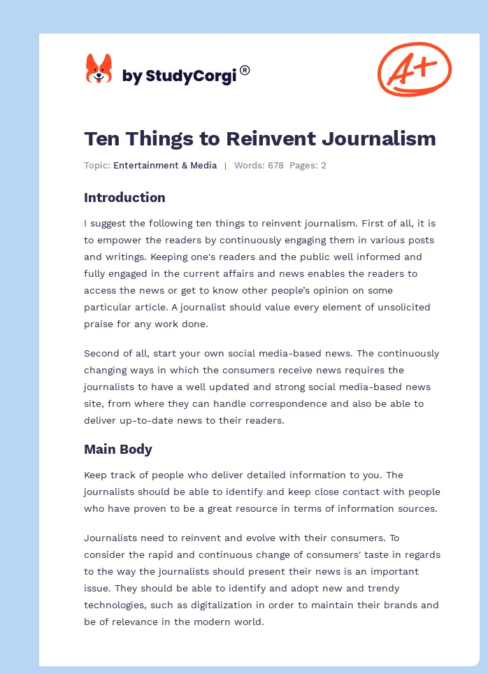Ten Things to Reinvent Journalism. Page 1