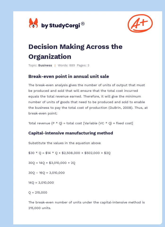 Decision Making Across the Organization. Page 1