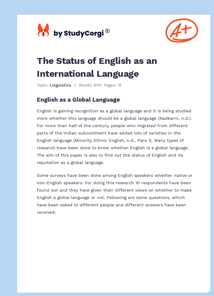 The Status of English as an International Language. Page 1