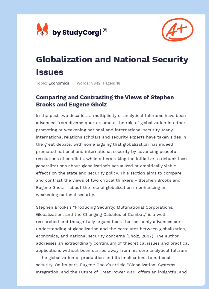 Globalization and National Security Issues. Page 1