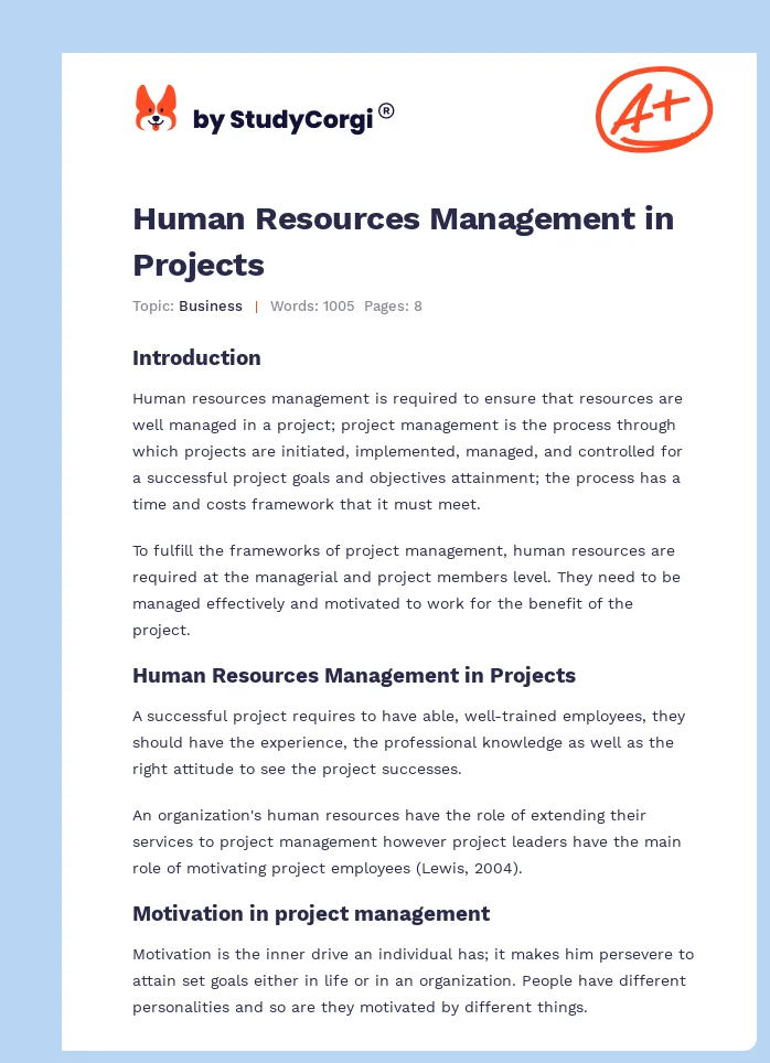 Human Resources Management in Projects. Page 1