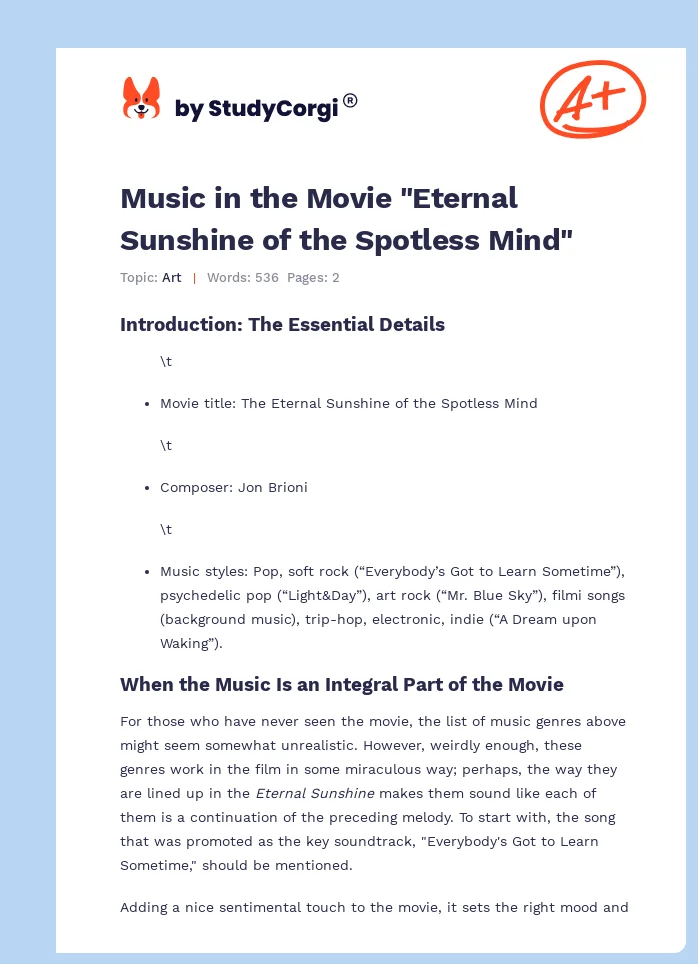 Music in the Movie "Eternal Sunshine of the Spotless Mind". Page 1