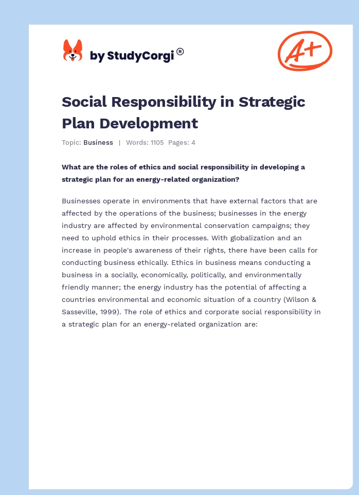 Social Responsibility in Strategic Plan Development. Page 1
