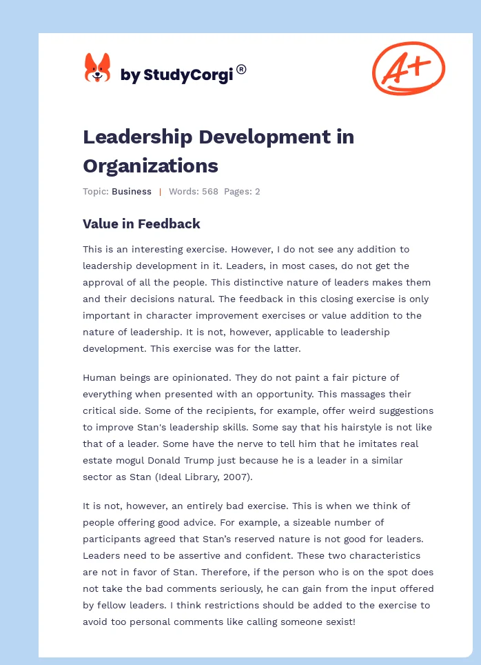 Leadership Development in Organizations. Page 1