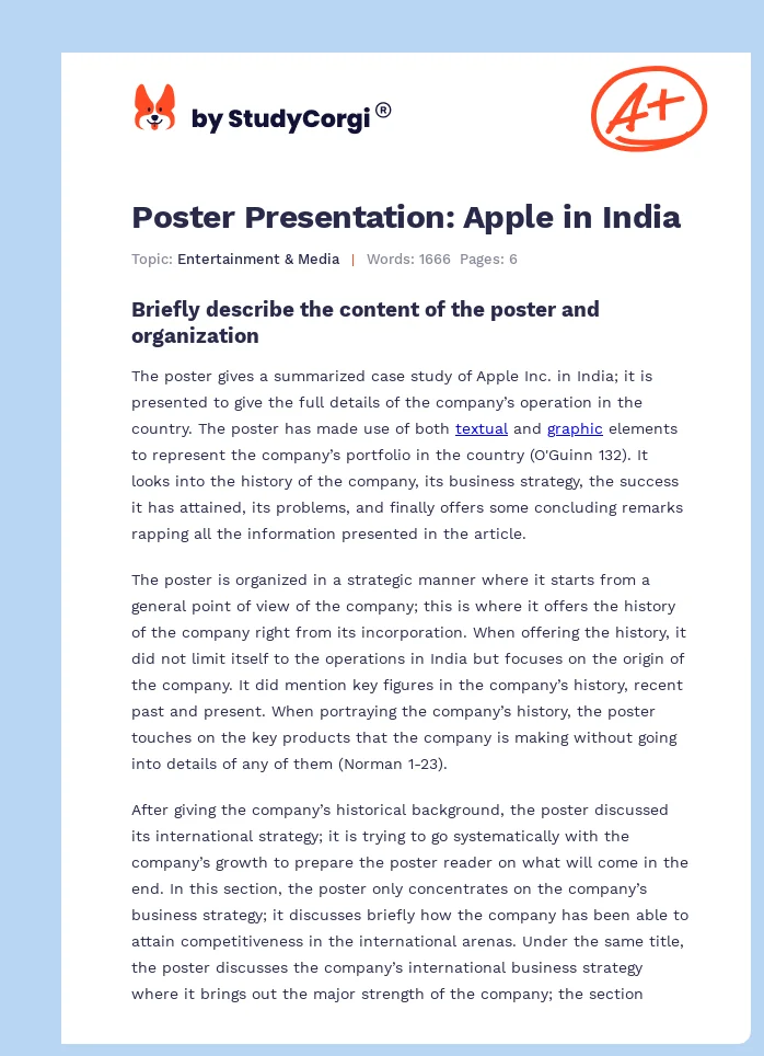 Poster Presentation: Apple in India. Page 1