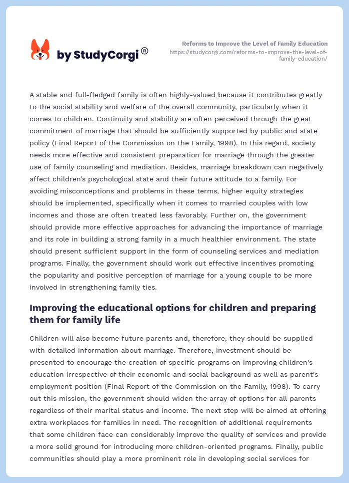 Reforms to Improve the Level of Family Education. Page 2