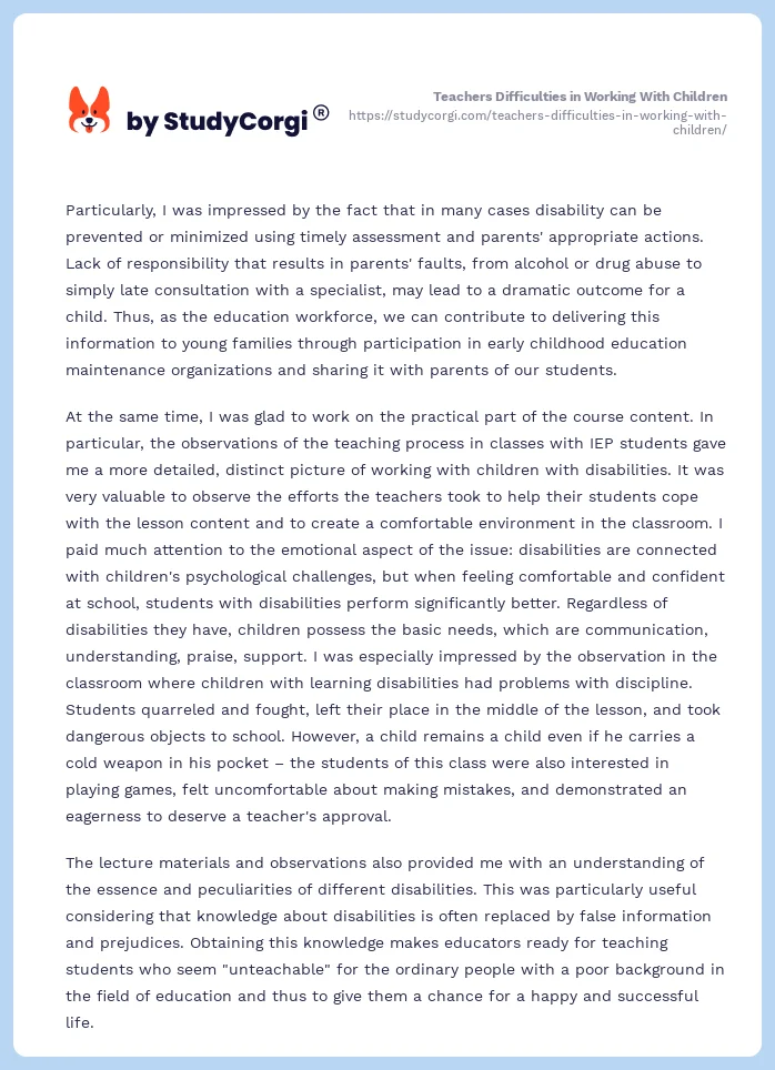 Teachers Difficulties in Working With Children. Page 2