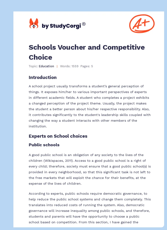 Schools Voucher and Competitive Choice. Page 1