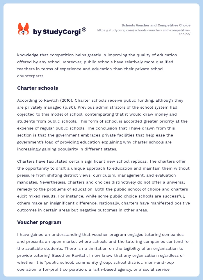 Schools Voucher and Competitive Choice. Page 2