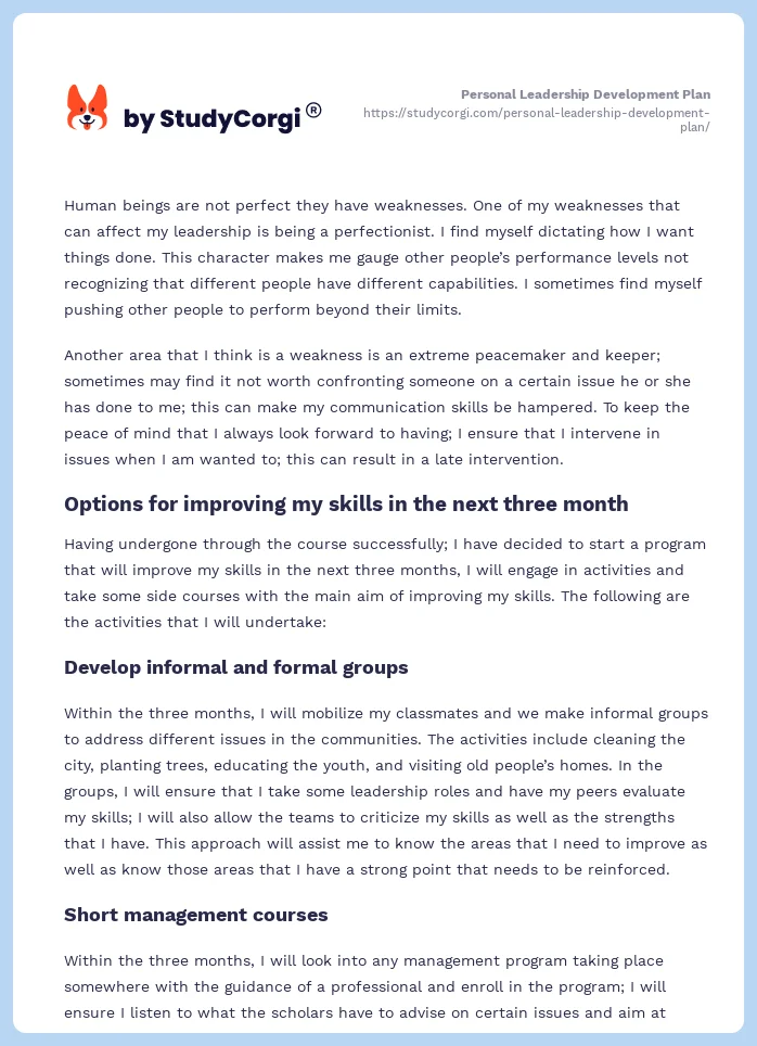 Personal Leadership Development Plan. Page 2