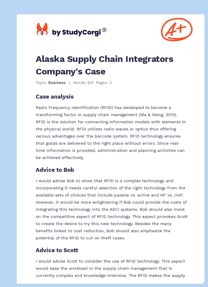 Alaska Supply Chain Integrators Company's Case. Page 1