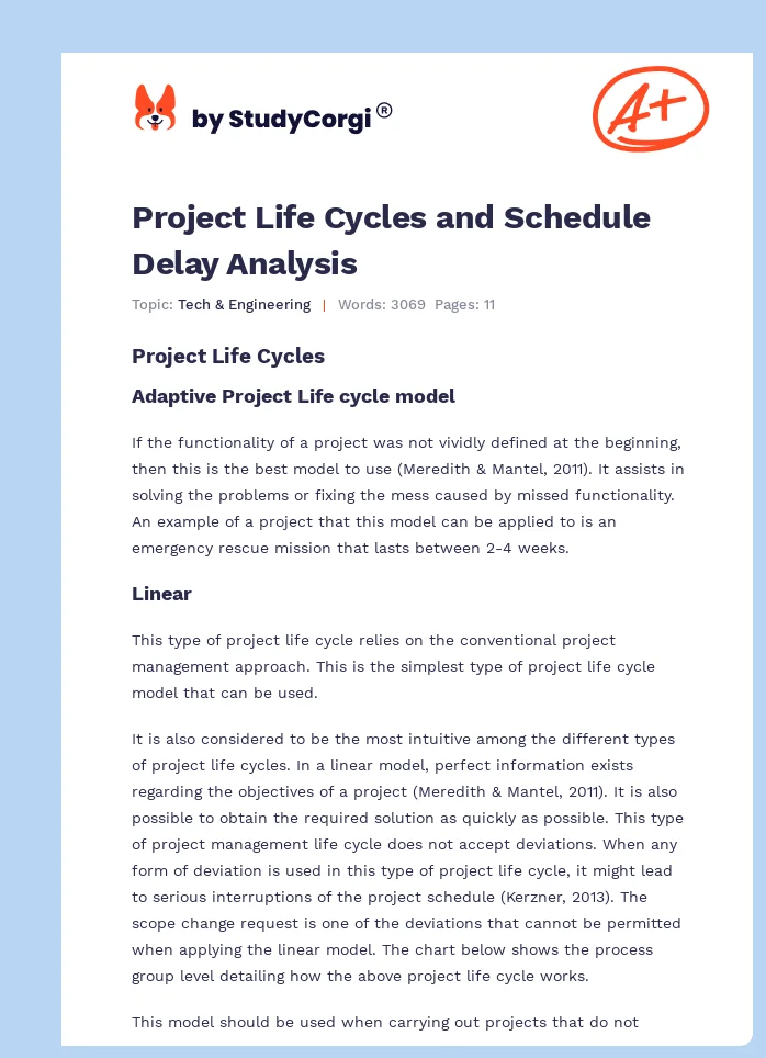Project Life Cycles and Schedule Delay Analysis. Page 1