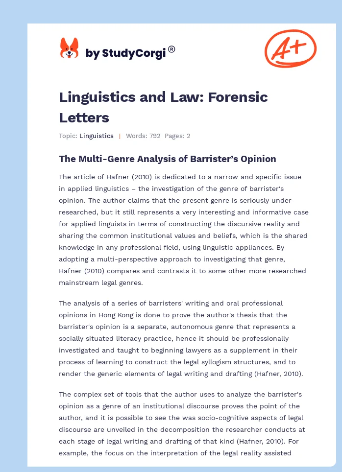 Linguistics and Law: Forensic Letters. Page 1