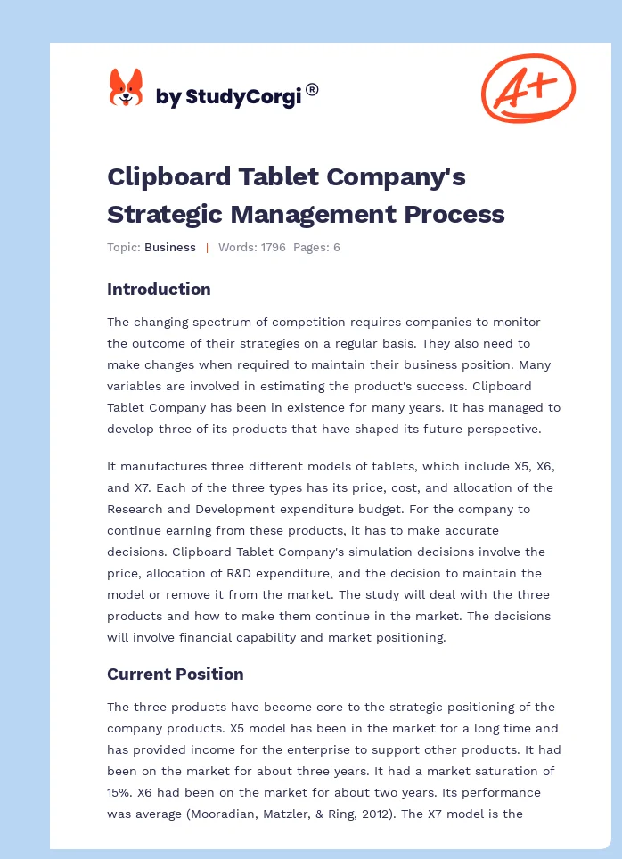 Clipboard Tablet Company's Strategic Management Process. Page 1
