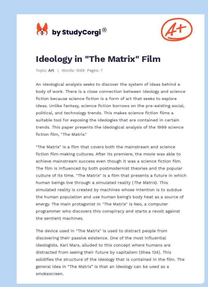 Ideology in "The Matrix" Film. Page 1