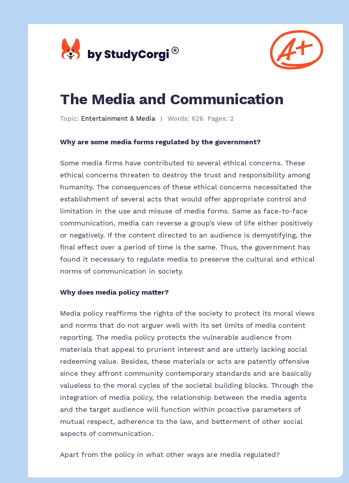 The Media and Communication. Page 1