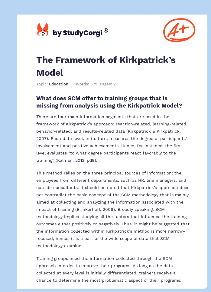 The Framework of Kirkpatrick’s Model. Page 1