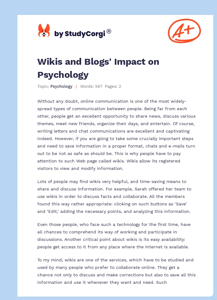 Wikis and Blogs' Impact on Psychology. Page 1