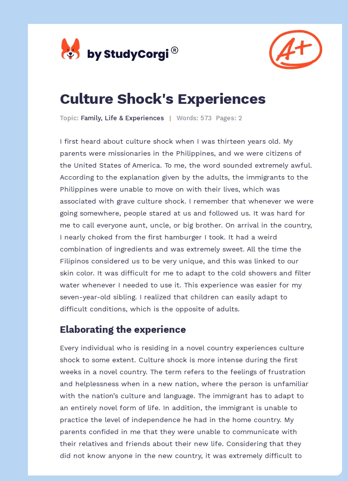 Culture Shock's Experiences. Page 1
