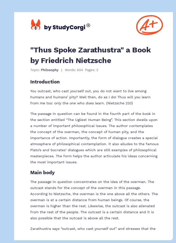 "Thus Spoke Zarathustra" a Book by Friedrich Nietzsche. Page 1