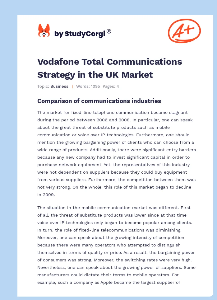 Vodafone Total Communications Strategy in the UK Market. Page 1