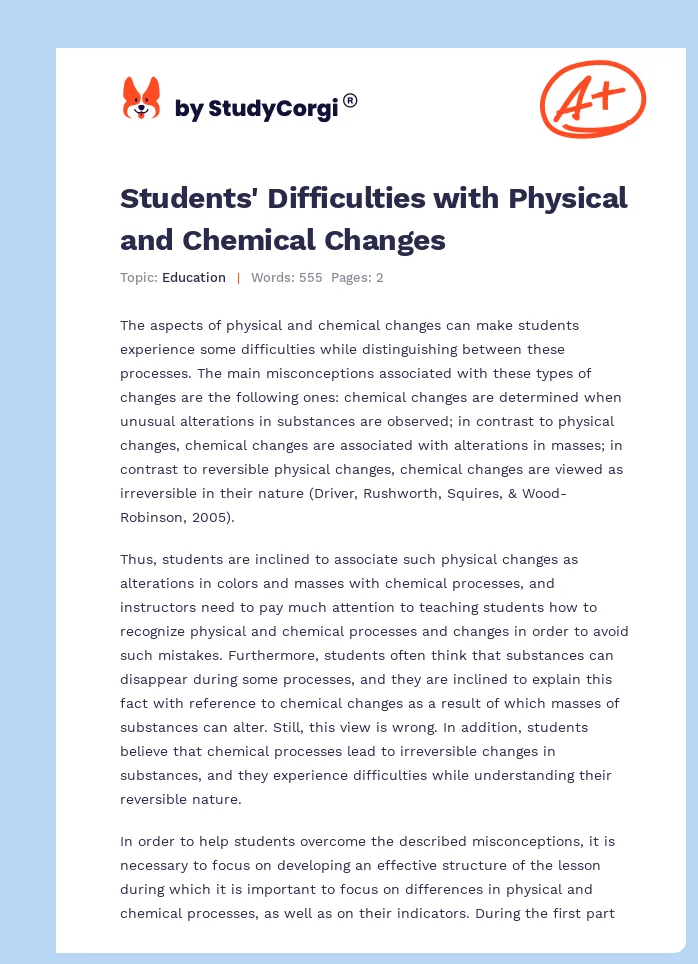 Students' Difficulties with Physical and Chemical Changes. Page 1