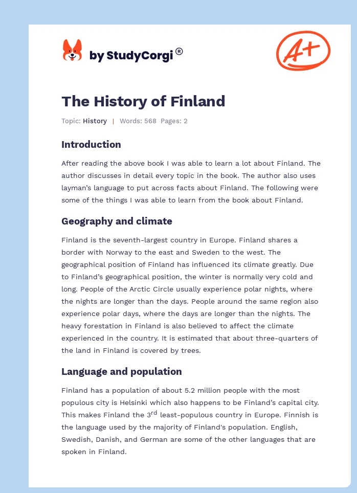 The History of Finland. Page 1
