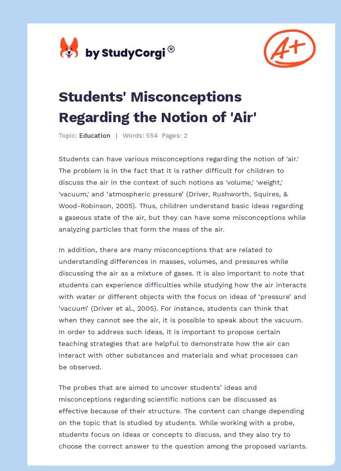 Students' Misconceptions Regarding the Notion of 'Air'. Page 1