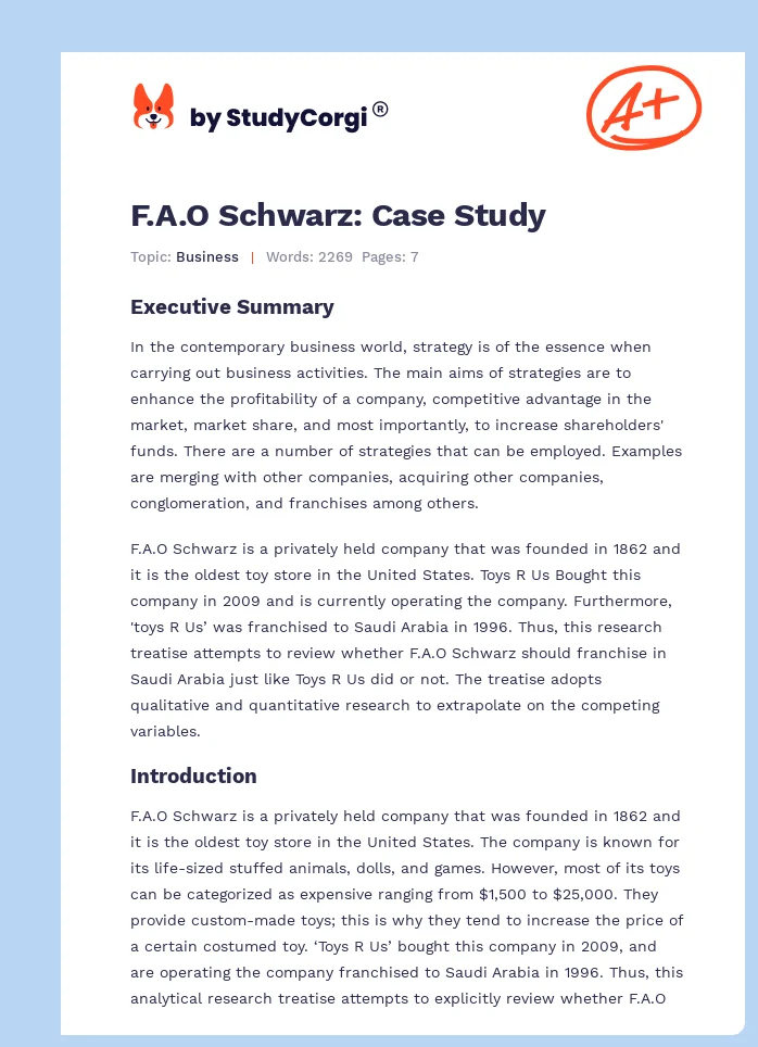 F.A.O Schwarz: Case Study. Page 1