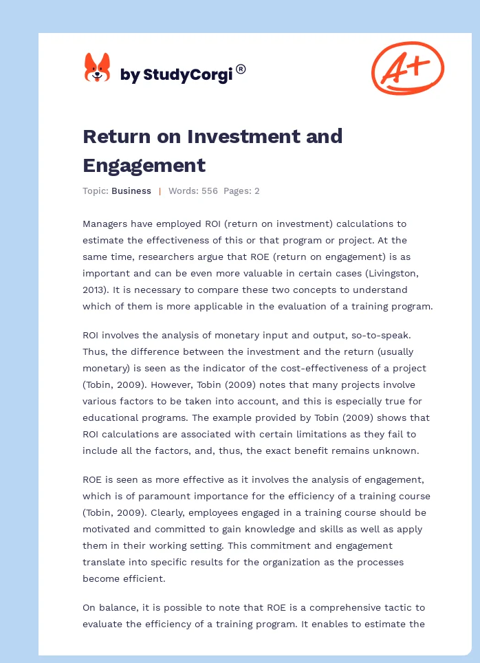 Return on Investment and Engagement. Page 1
