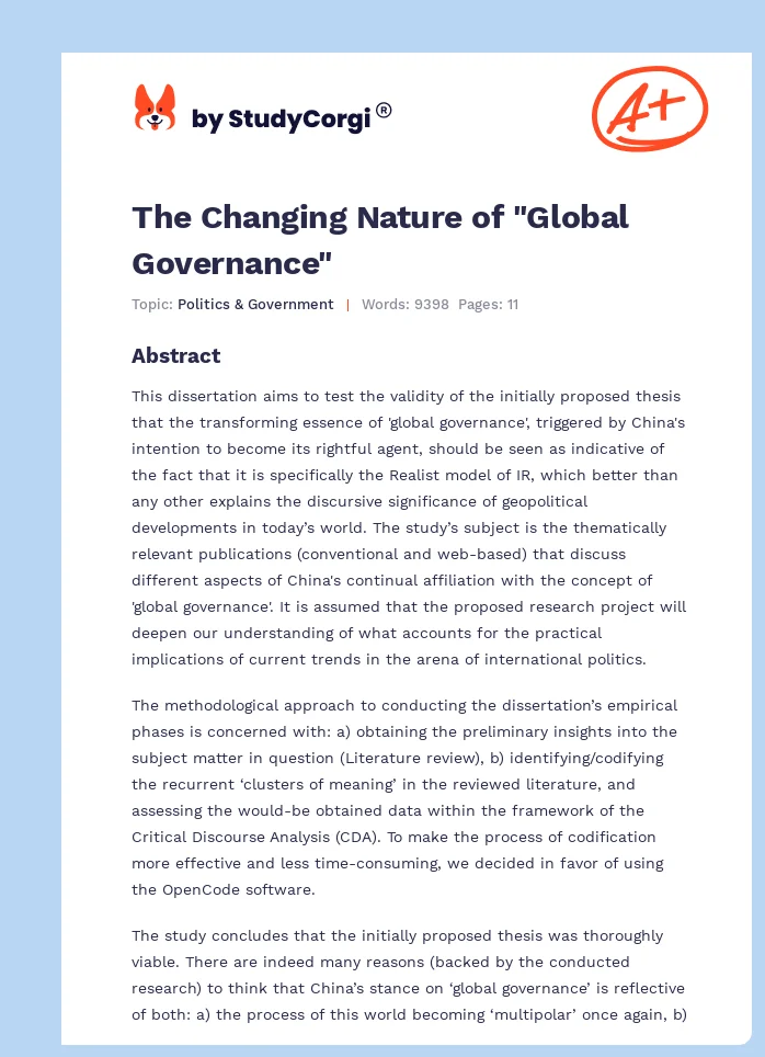 The Changing Nature of "Global Governance". Page 1