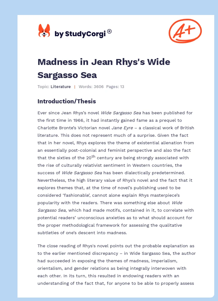 Madness in Jean Rhys's Wide Sargasso Sea. Page 1
