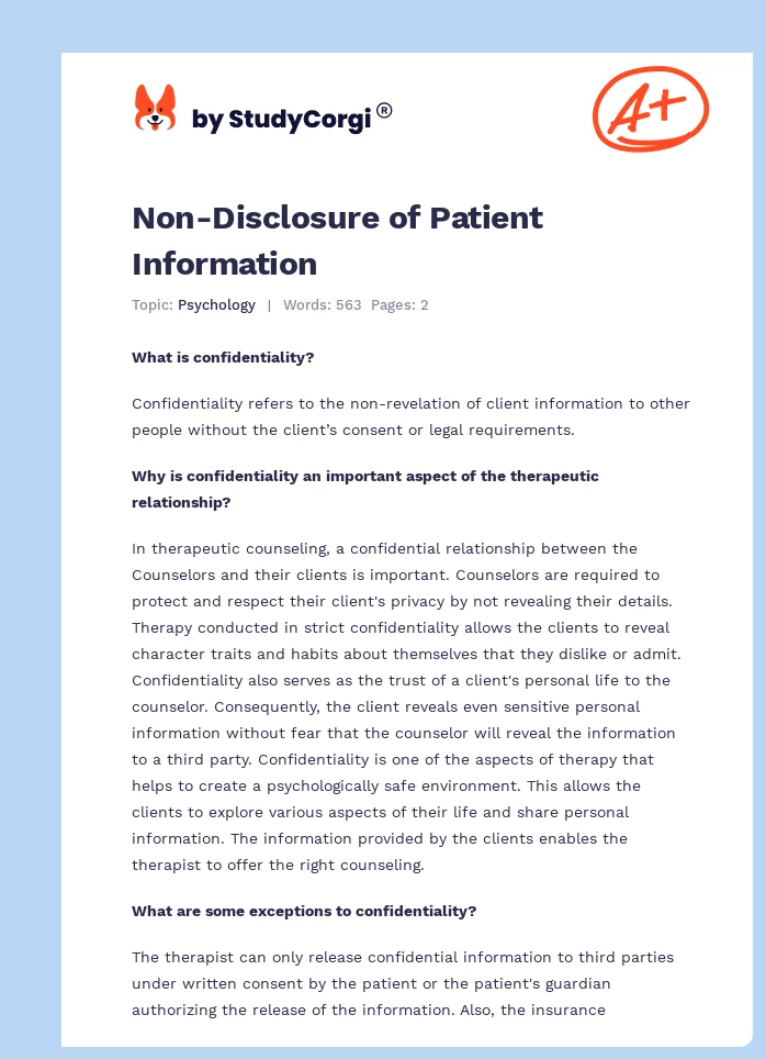 Non-Disclosure of Patient Information. Page 1