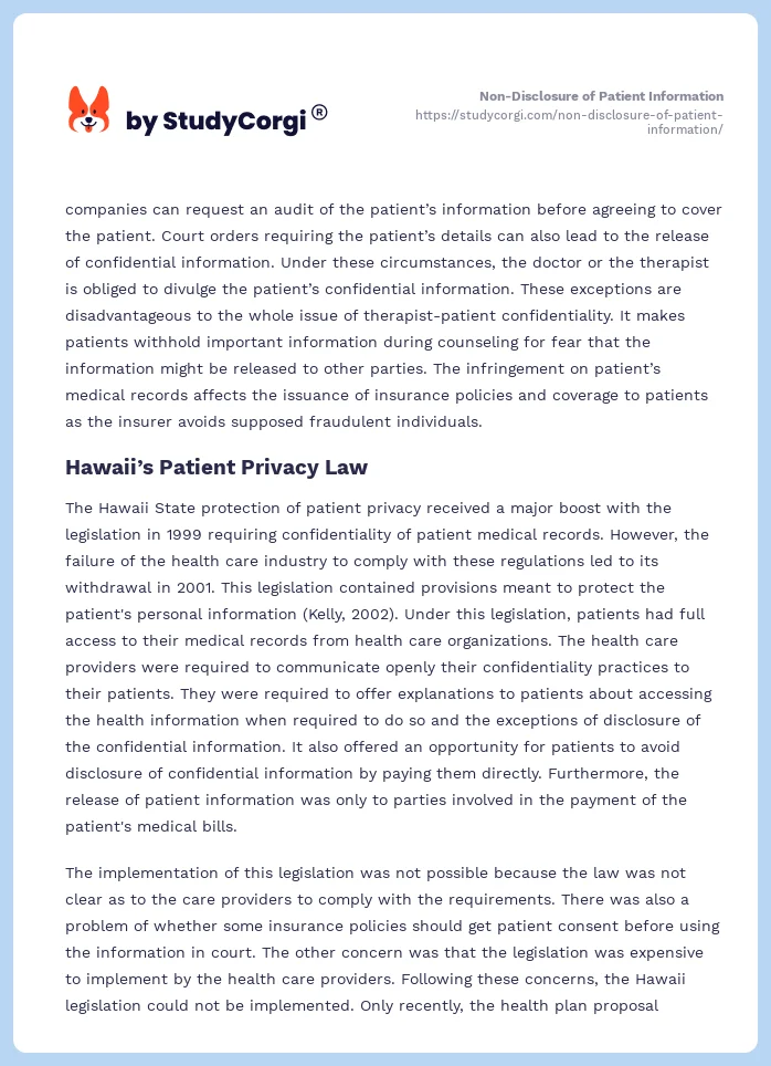 Non-Disclosure of Patient Information. Page 2