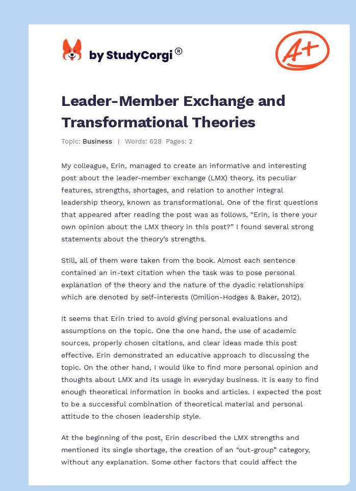 Leader-Member Exchange and Transformational Theories. Page 1