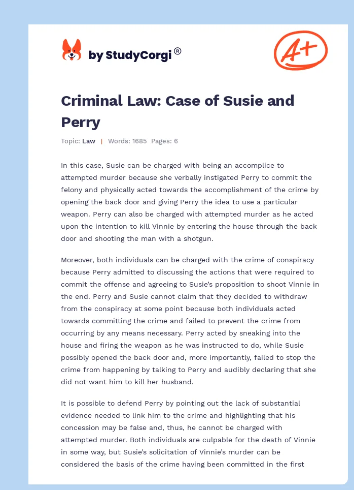 Criminal Law: Case of Susie and Perry. Page 1