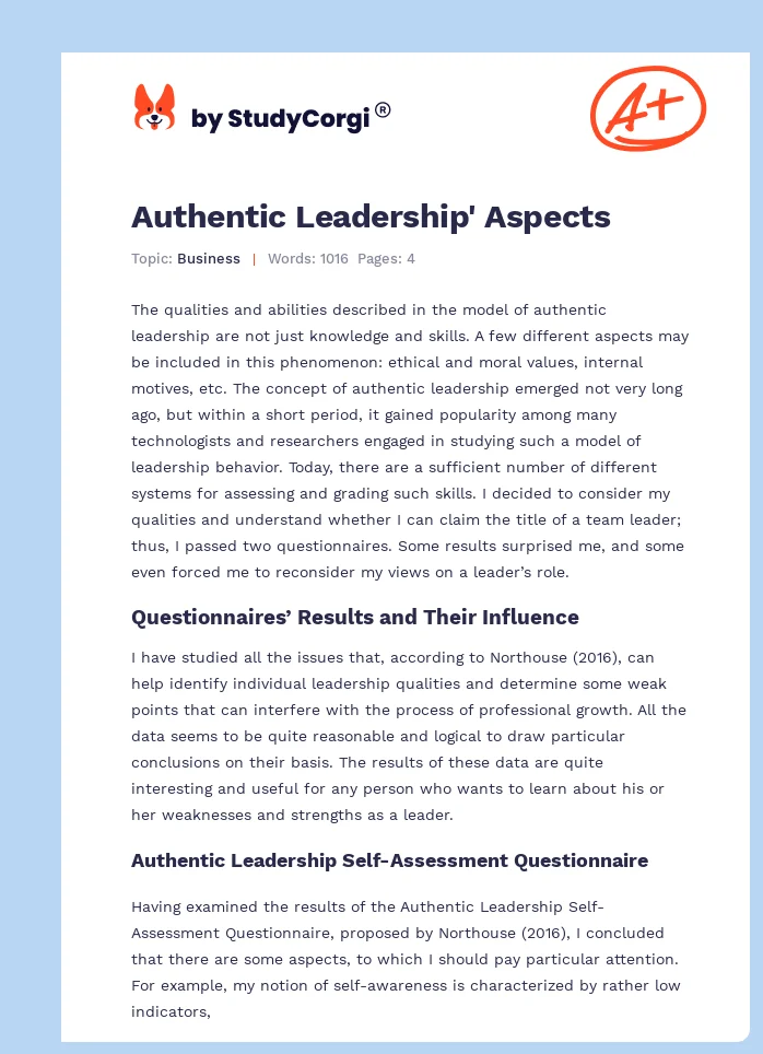 Authentic Leadership' Aspects. Page 1