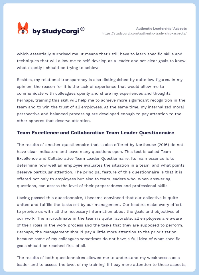 Authentic Leadership' Aspects. Page 2