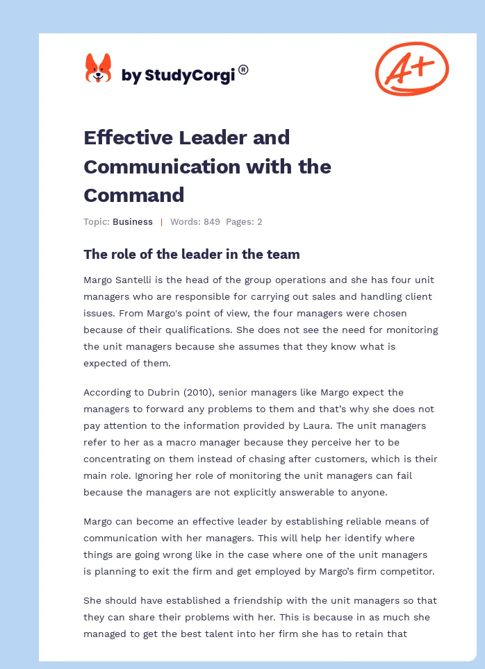 Effective Leader and Communication with the Command. Page 1