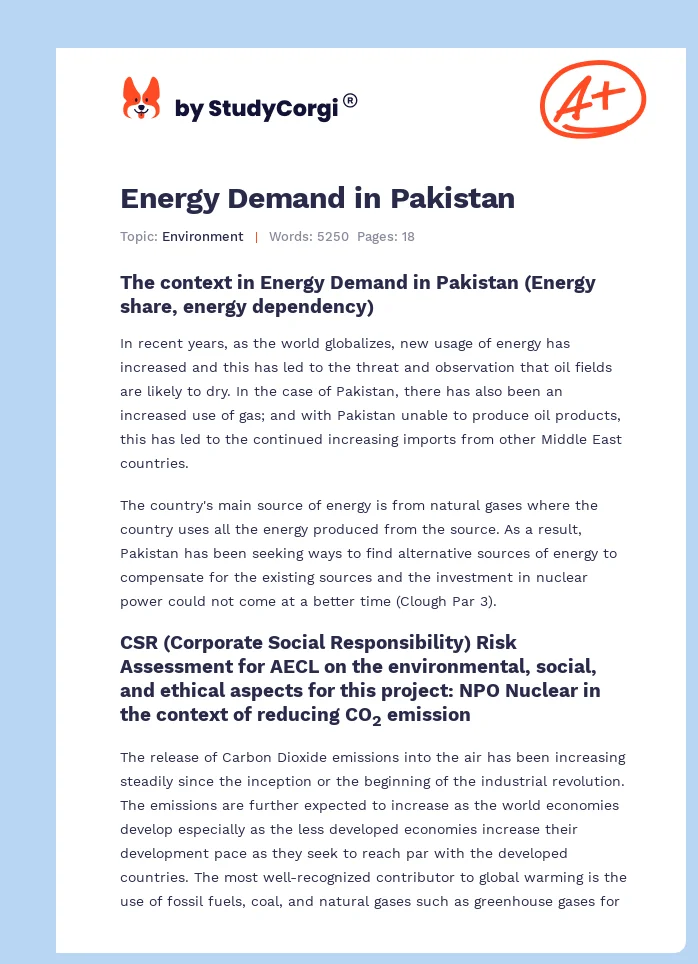 Energy Demand in Pakistan. Page 1