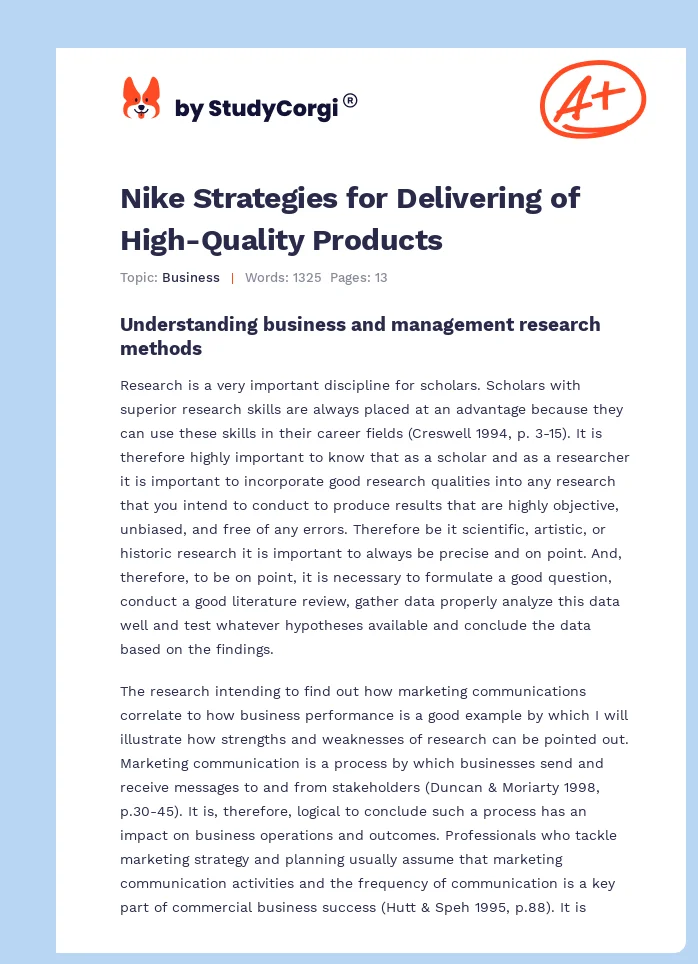 Nike Strategies for Delivering of High-Quality Products. Page 1