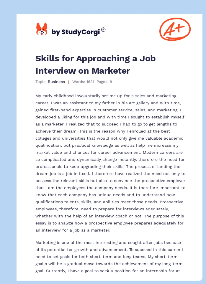 Skills for Approaching a Job Interview on Marketer. Page 1