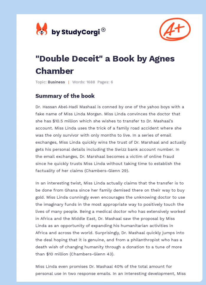 "Double Deceit" a Book by Agnes Chamber. Page 1
