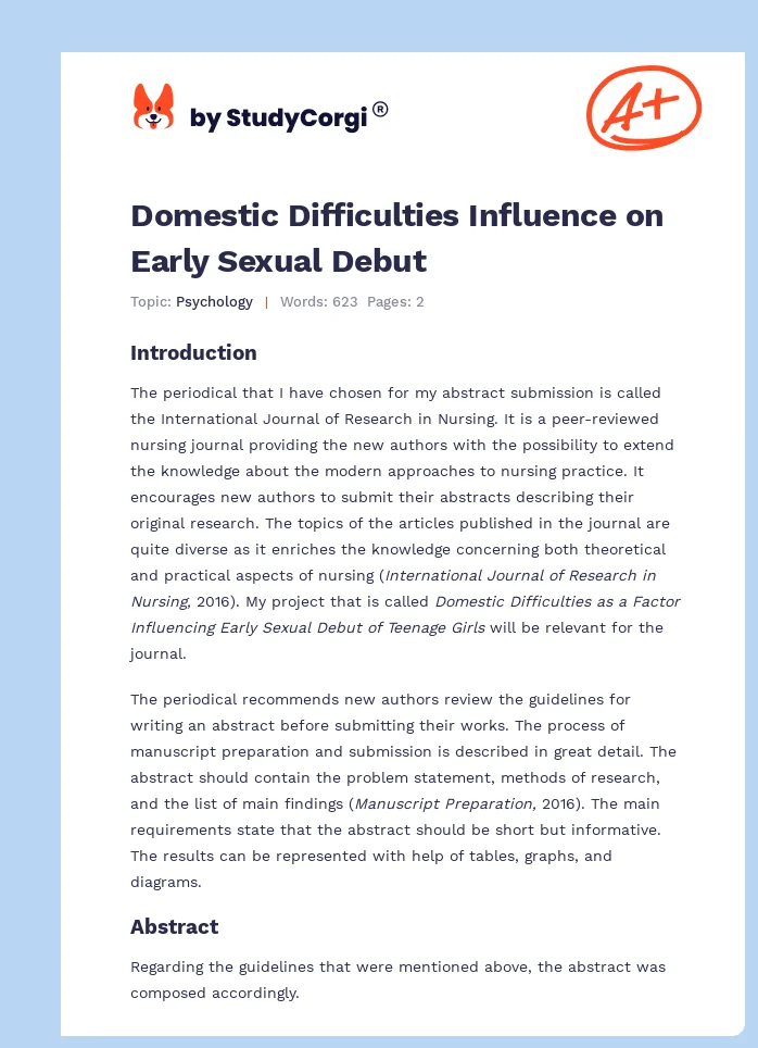 Domestic Difficulties Influence on Early Sexual Debut. Page 1