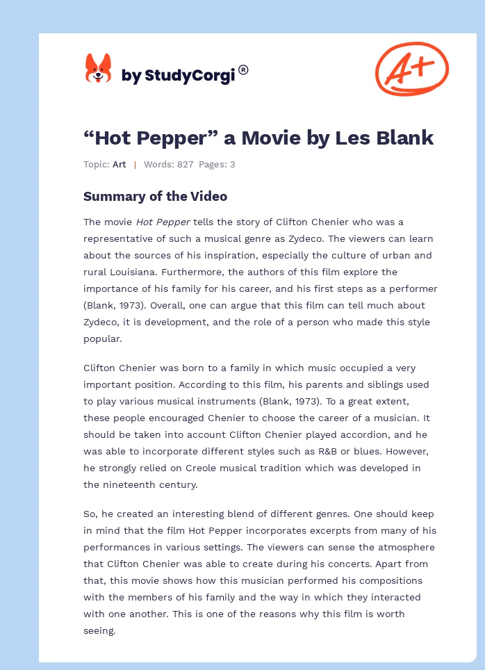 “Hot Pepper” a Movie by Les Blank. Page 1