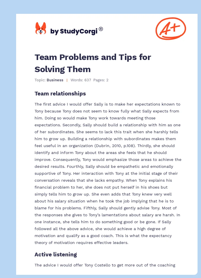 Team Problems and Tips for Solving Them. Page 1
