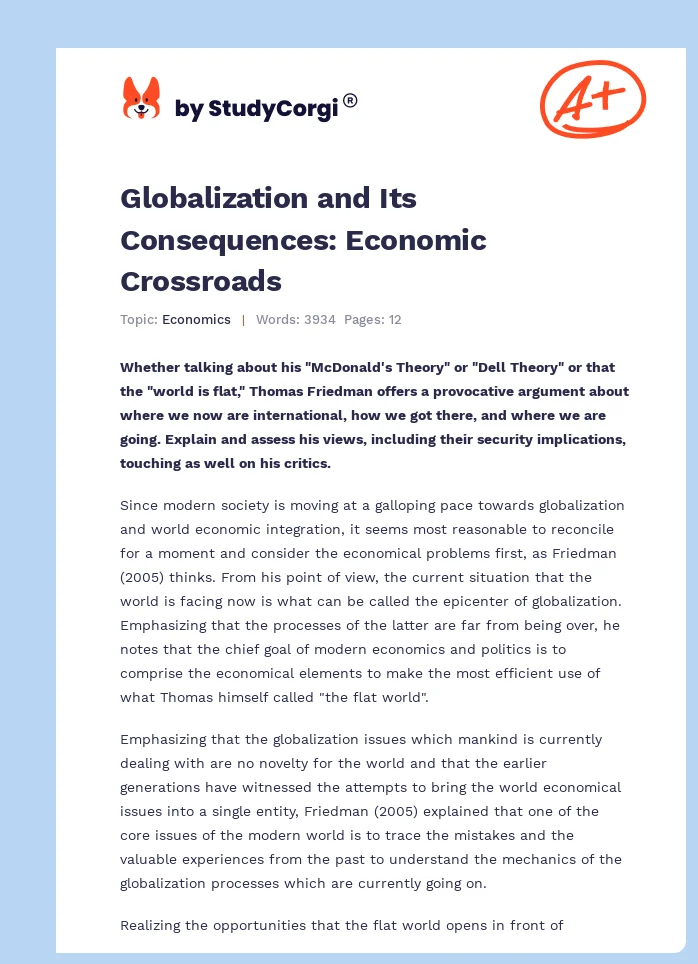 Globalization and Its Consequences: Economic Crossroads. Page 1