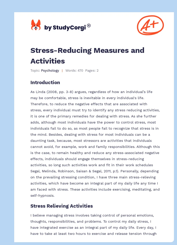 Stress-Reducing Measures and Activities. Page 1