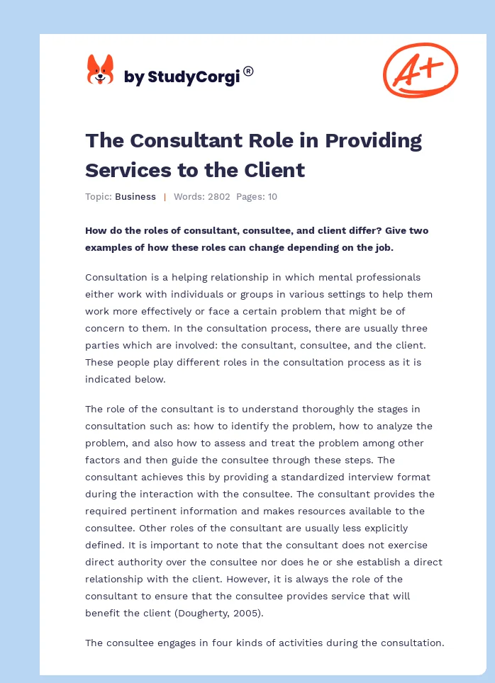 The Consultant Role in Providing Services to the Client. Page 1