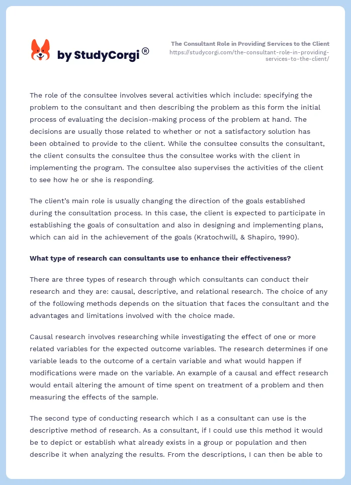The Consultant Role in Providing Services to the Client. Page 2